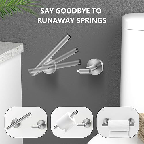 Miniatura 2 de Newfun Soporte de papel higiénico de níquel cepillado, SUS 304 de acero inoxidable ajustable, doble poste pivotante, soporte de pared para baño