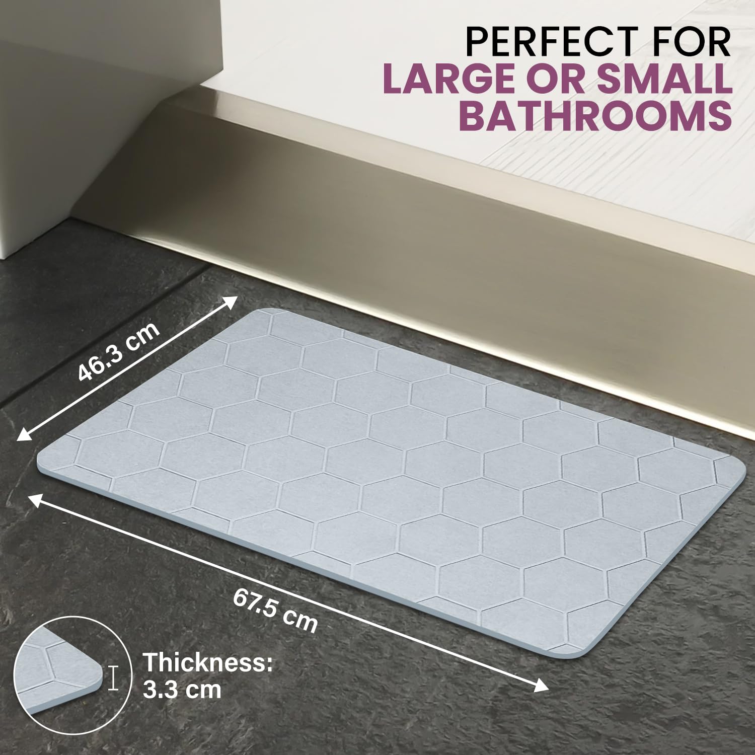 Condition photo showing New/Like New for striver stone bath mat - diatomaceous earth bath mat, super absorbent, non-slip, quick drying stone shower mat, easy to clean - ideal for bathroom, shower floor, and kitchen counter (light grey)