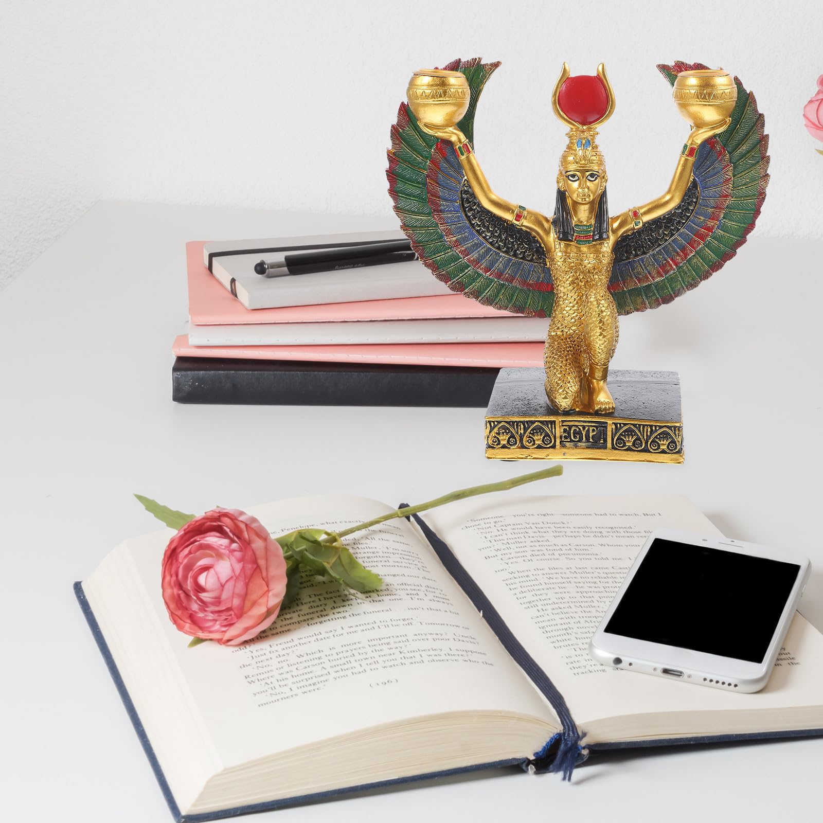 SHINEOFI Statua Ornamentale in Resina di Dea Egizia Aperte Statuetta da Collezione Decorativa per Scrivania e Arredamento Casa Regalo Artistico per Appassionati di Mitologia Egizia