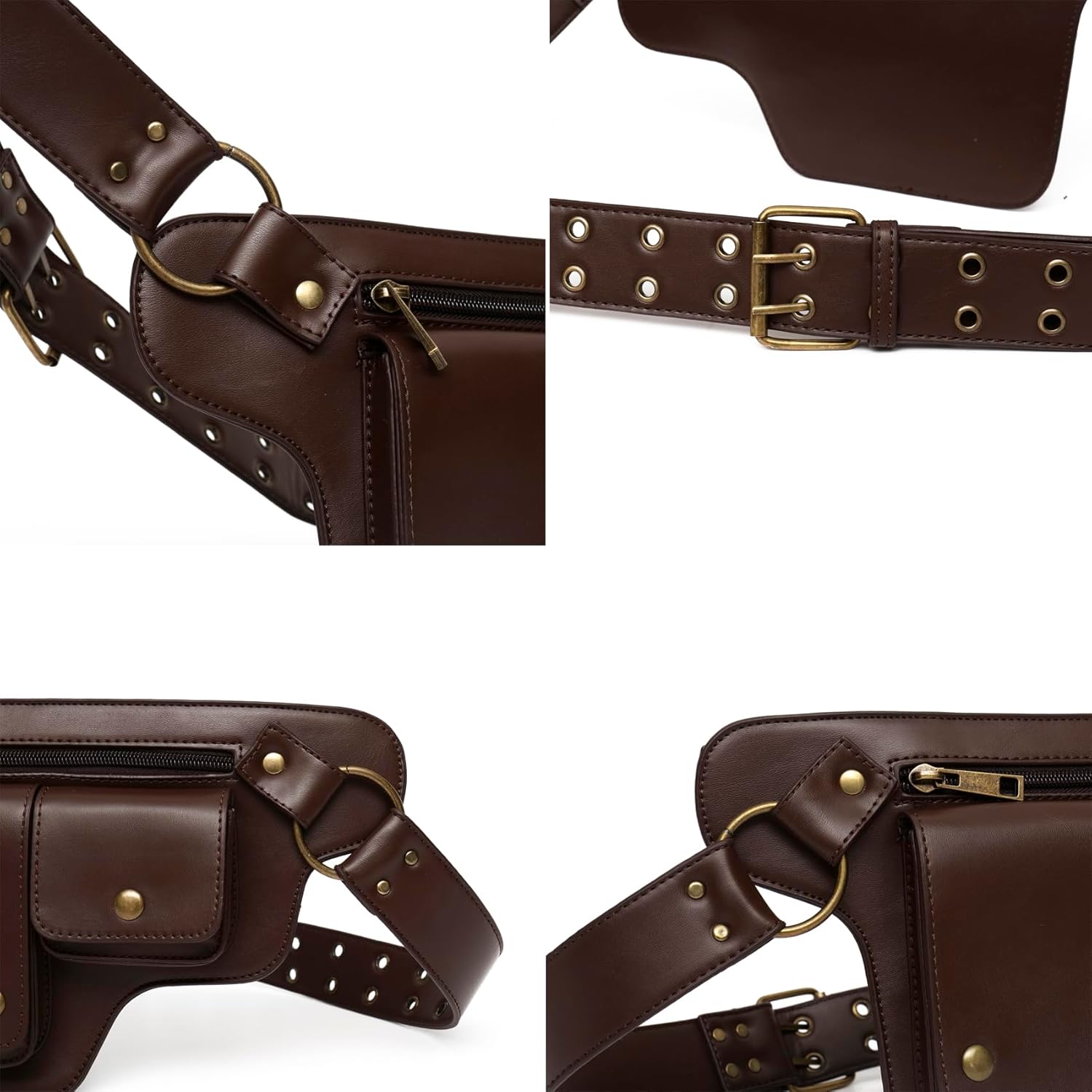 KPYWZER Leather Thigh Drop Leg Bag Retro Fanny Pack Utility Hip Belt Waist Bags Travel Outdoors Waist Pack Coffee