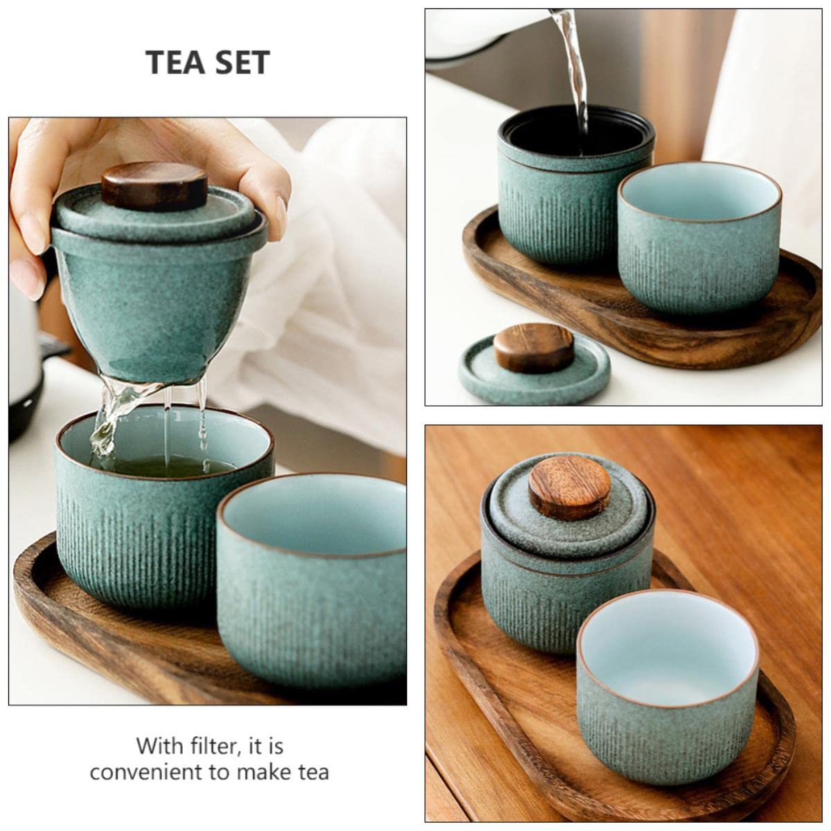 1 juego de té de cerámica, viaje, taza de té portátil, utensilios de té al aire libre (verde matcha), verde mate