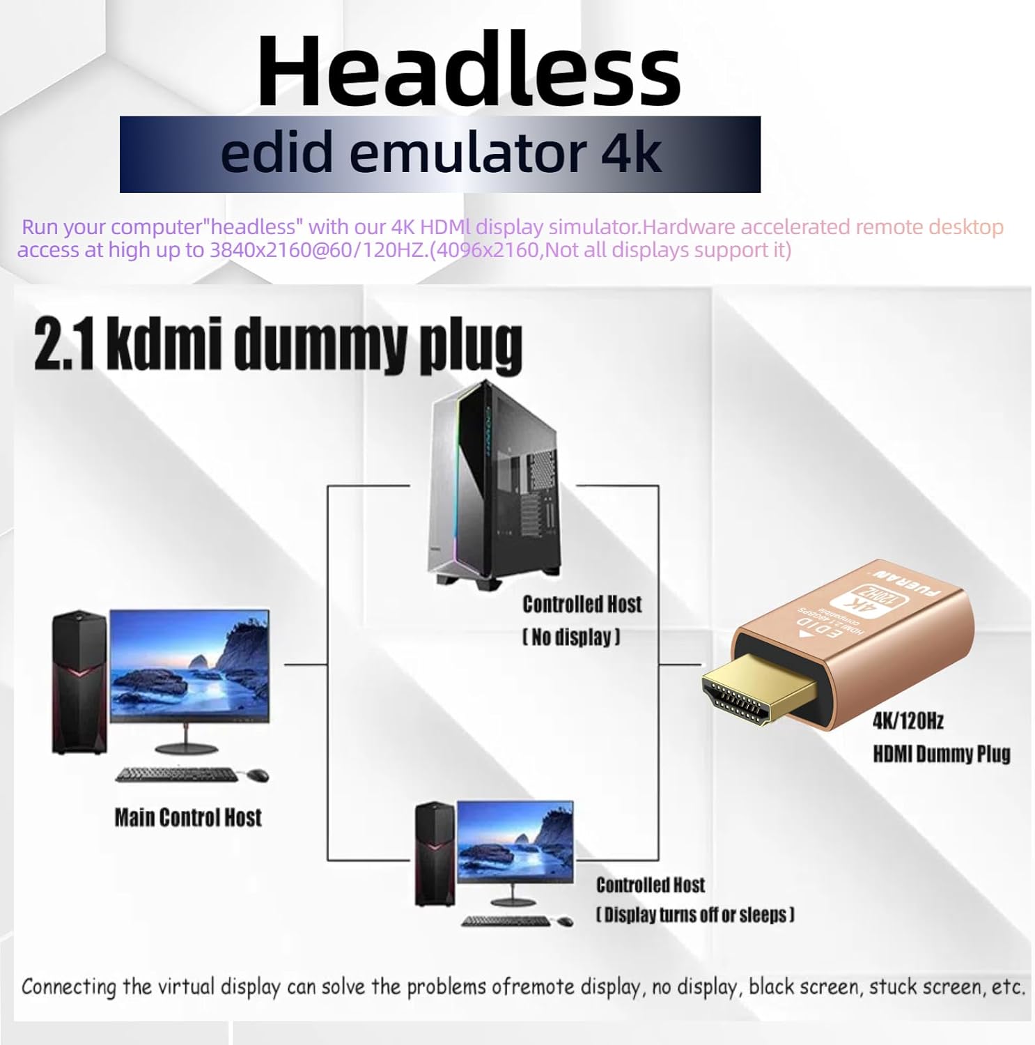 4K 120Hz HDMI 2.1 Dummy Plug – High-Resolution Virtual Display Emulator for PC, VR Headsets & Cryptocurrency Mining EDID Headless Ghost Display Adapter - Image 4