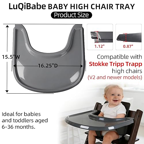 Miniatura 2 de Bandeja para silla alta para bebé compatible con Stokke Tripp Trapp V2+, bandeja de repuesto para silla alta Stokke, superficie lisa y fuerte
