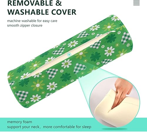 Miniatura 4 de J JOYSAY Almohadas de cuello redondo con diseño de corazones verdes para aliviar el dolor, almohada cervical redonda con cremallera para aliviar el