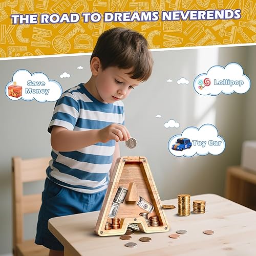 Miniatura 2 de Alcancía de madera personalizada con letras del alfabeto, para niños y niñas, tamaño grande, 26 alfabetos, banco de dinero con nombre personalizado,