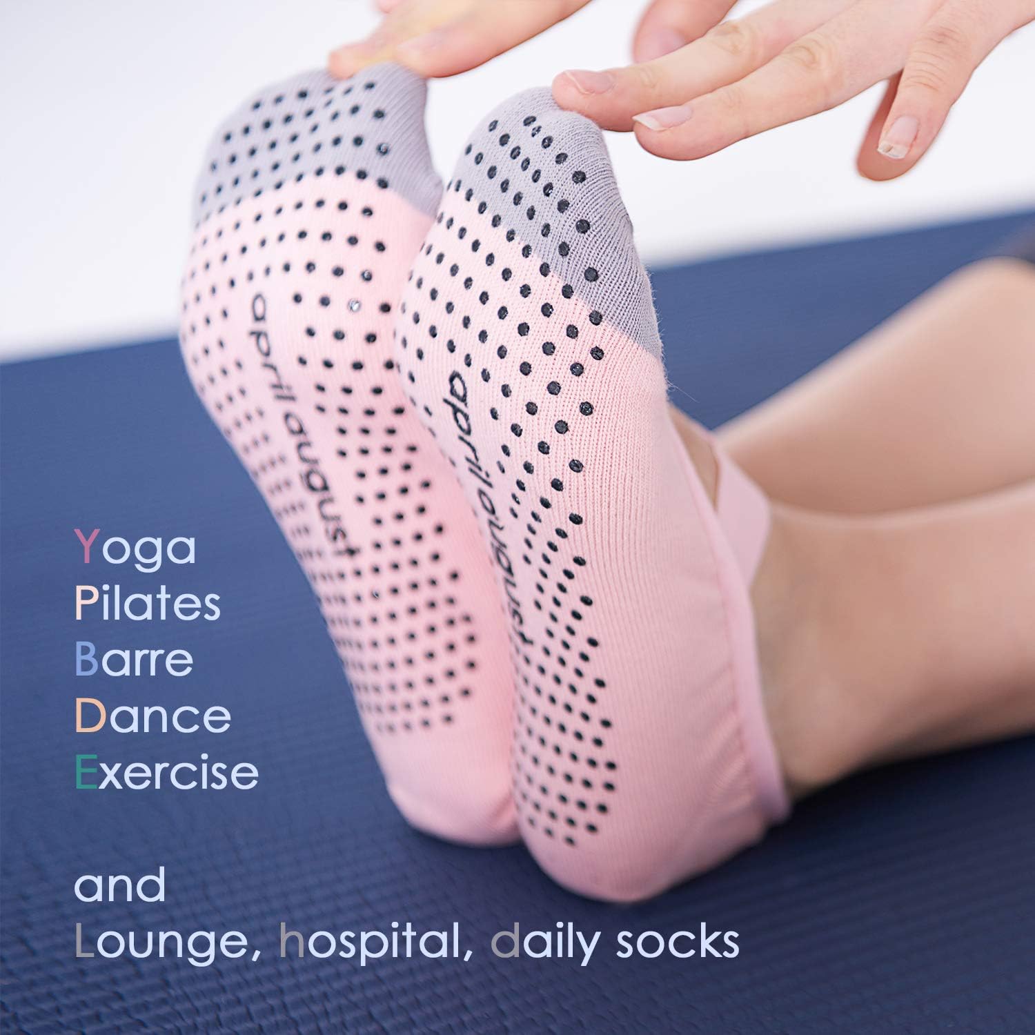 Color Block Yoga Socks with Non Slip Grips, Perfect for Pilates, Barre, Ballet, Barefoot training
