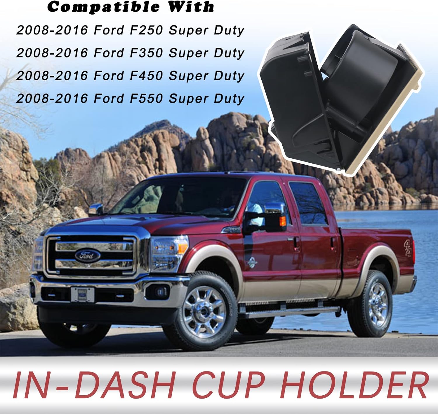 TQPONLY Dashboard Cup Holder Compatible with F250 F350 F450 F550 Super Duty 2008-2016 Replaces 8C3Z-2513562-AE (Tan/Camel)