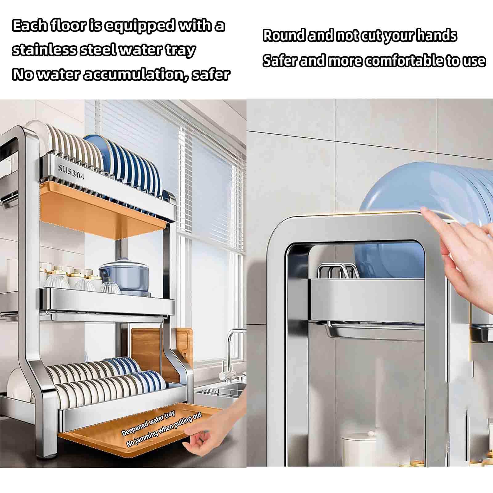 Abtropfgestell Geschirr Geschirrabtropfgestell Dish Rack Geschirrständer Abtropfhalter Ständer Geschirrablage Abtropfschale Geschirrkorb Besteckkorb Schneidebretthalter Edelstahl (silver,40x26x63cm)