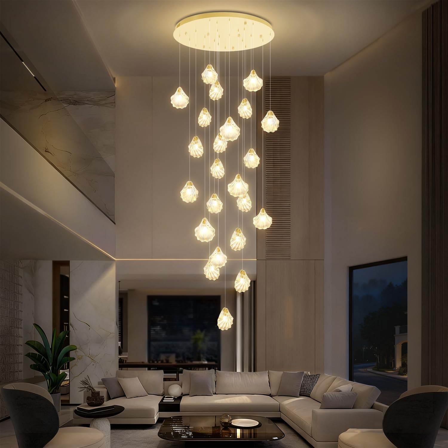 High Ceiling Chandeliers 24-Lights Large Chandelier Modern Gold Staircase Chandeliers LED Dimmable Pendant Light for Living Room Hallway Entryway