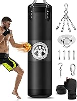 YORWHIN 4FT Heavy Punching Bag for Adults - Unfilled PU Boxing Bag with Chain Hook, 360° Swivel for Kickboxing Muay Thai Home Gym