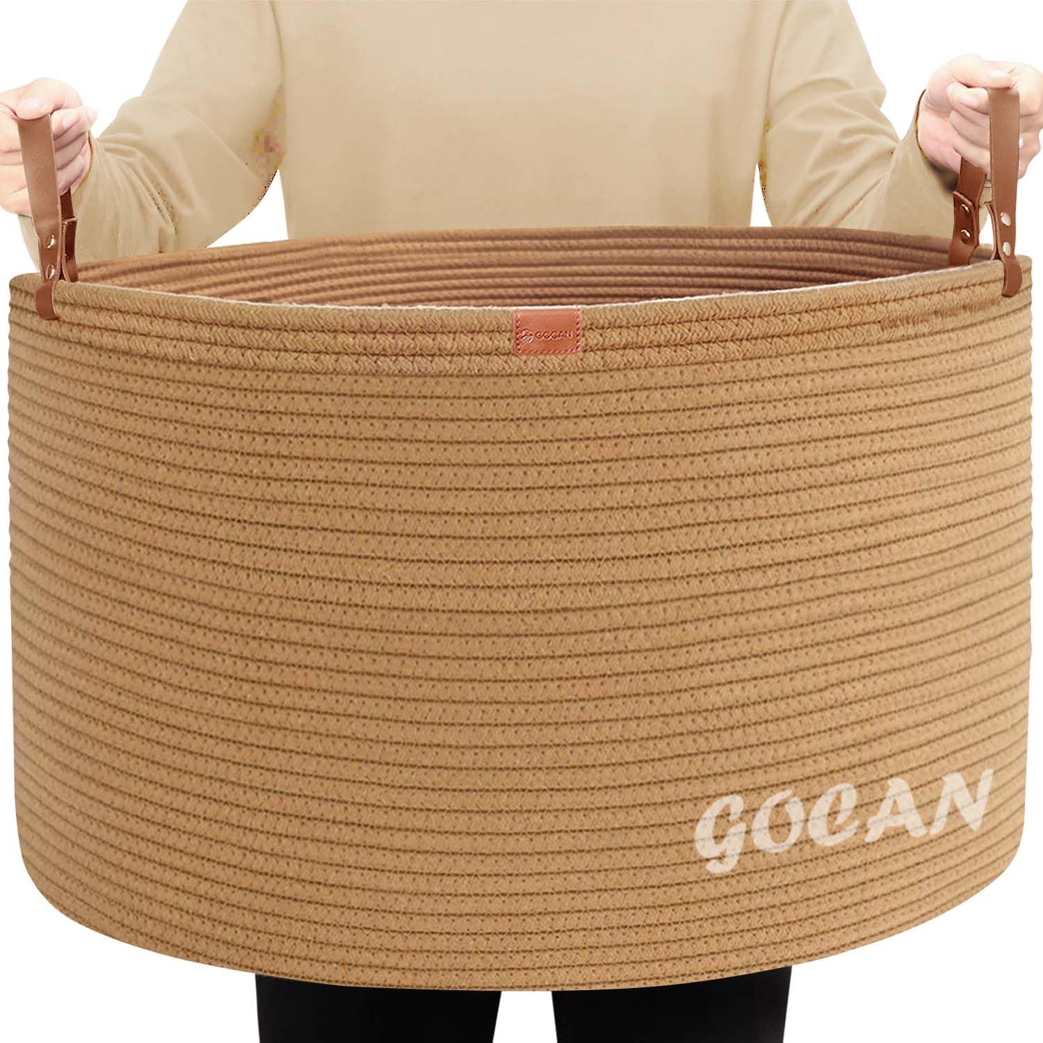 Extra Large Storage Laundry Basket 22" X 22"X 14" Cotton Rope Woven Basket for Blanket Basket with Handles for Living Room Toys Storage XXXL (Pure Jute)
