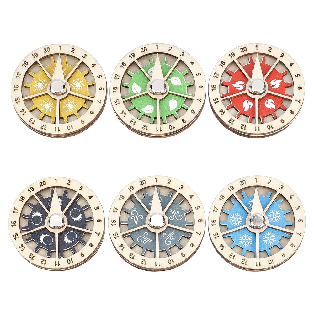 OLYCRAFT 6pcs Life Counter 6 Styles Wooden Life Counter with Moving Gears 1-20 Spinner Health Tracker Wooden Hit Point Trackers Card Games Accessories for Tabletop Board Gaming TCG CCG LCG Table Games