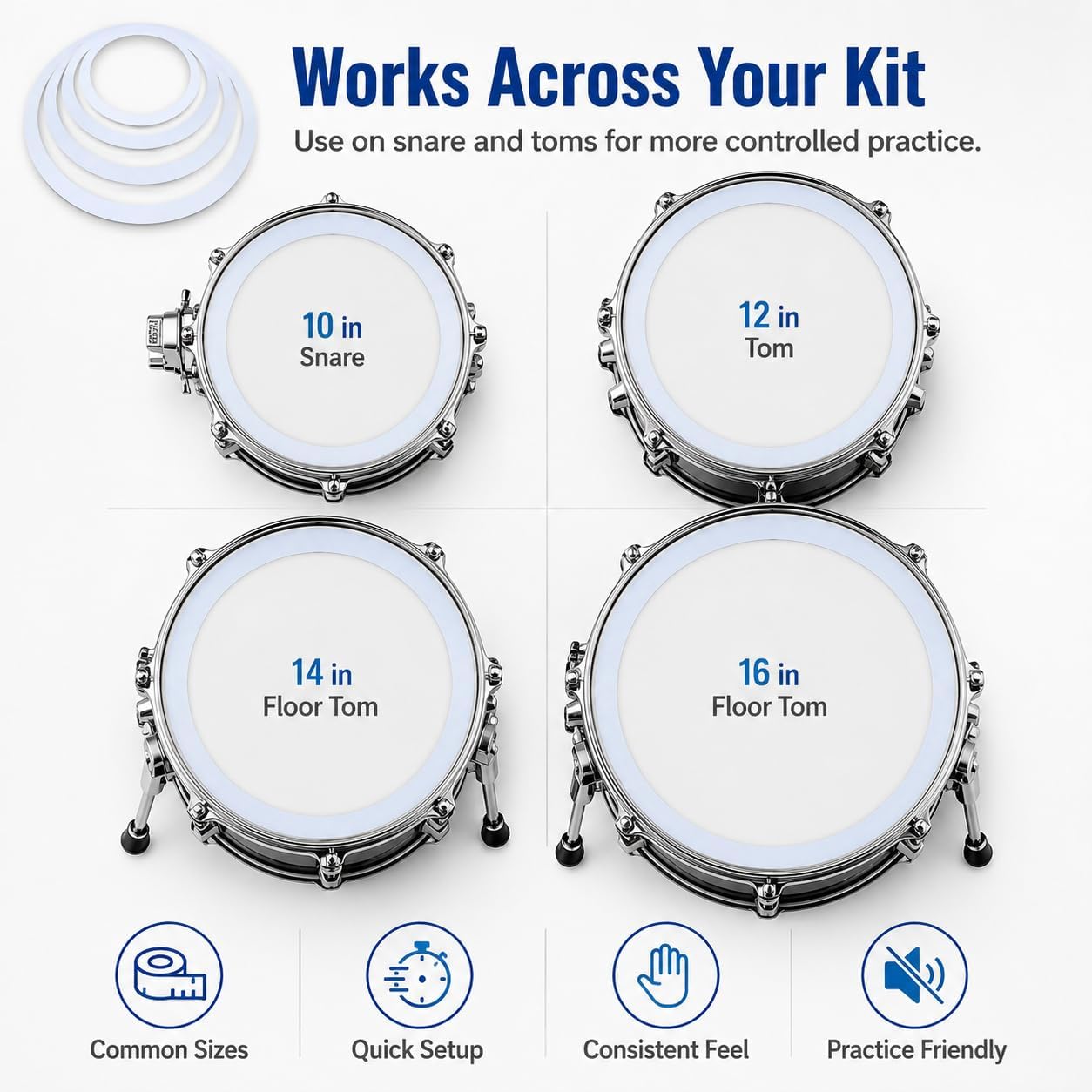 DOITOOL Drum Mute Rings Set 10 inch 12 inch 14 16 Drum Dampening Rings for Snare pc Film Practice Mute Ring Accessory for Kit Parts and Portable Storage image 4