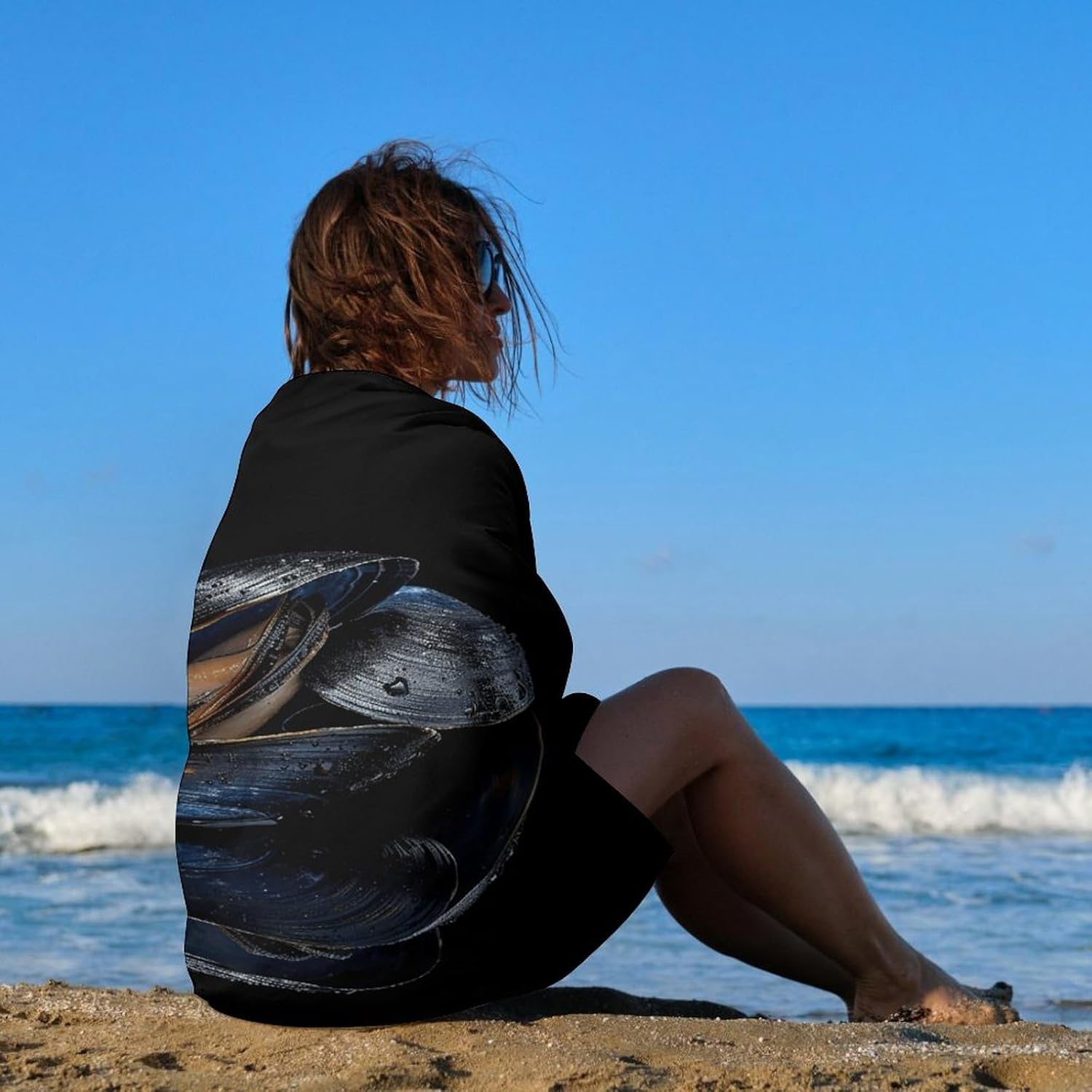 Swimming Towel, Open Shell Pattern Printed Fashion Towel,Portable Towel,Durable Towel