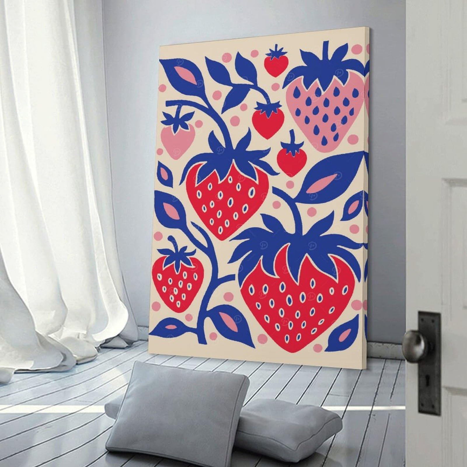 Junmoney Retro Strawberries Art Canvas Wall Art, 24x36inch(60x90cm), for Bedroom, Guest Room Or Reading Nook, Decorative Wall Art for Cosy Rooms