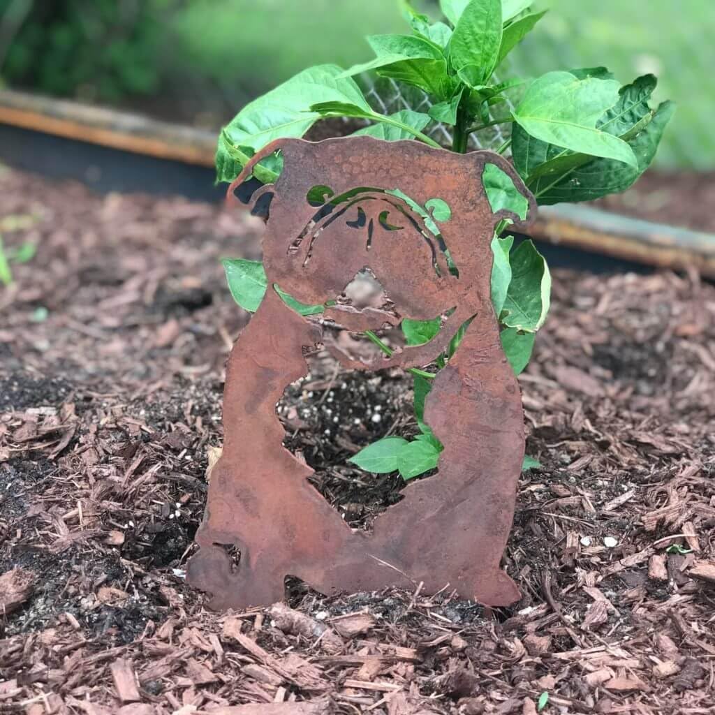 Corten Steel English Bulldog Dog Silhouette Yard Stake (Small)