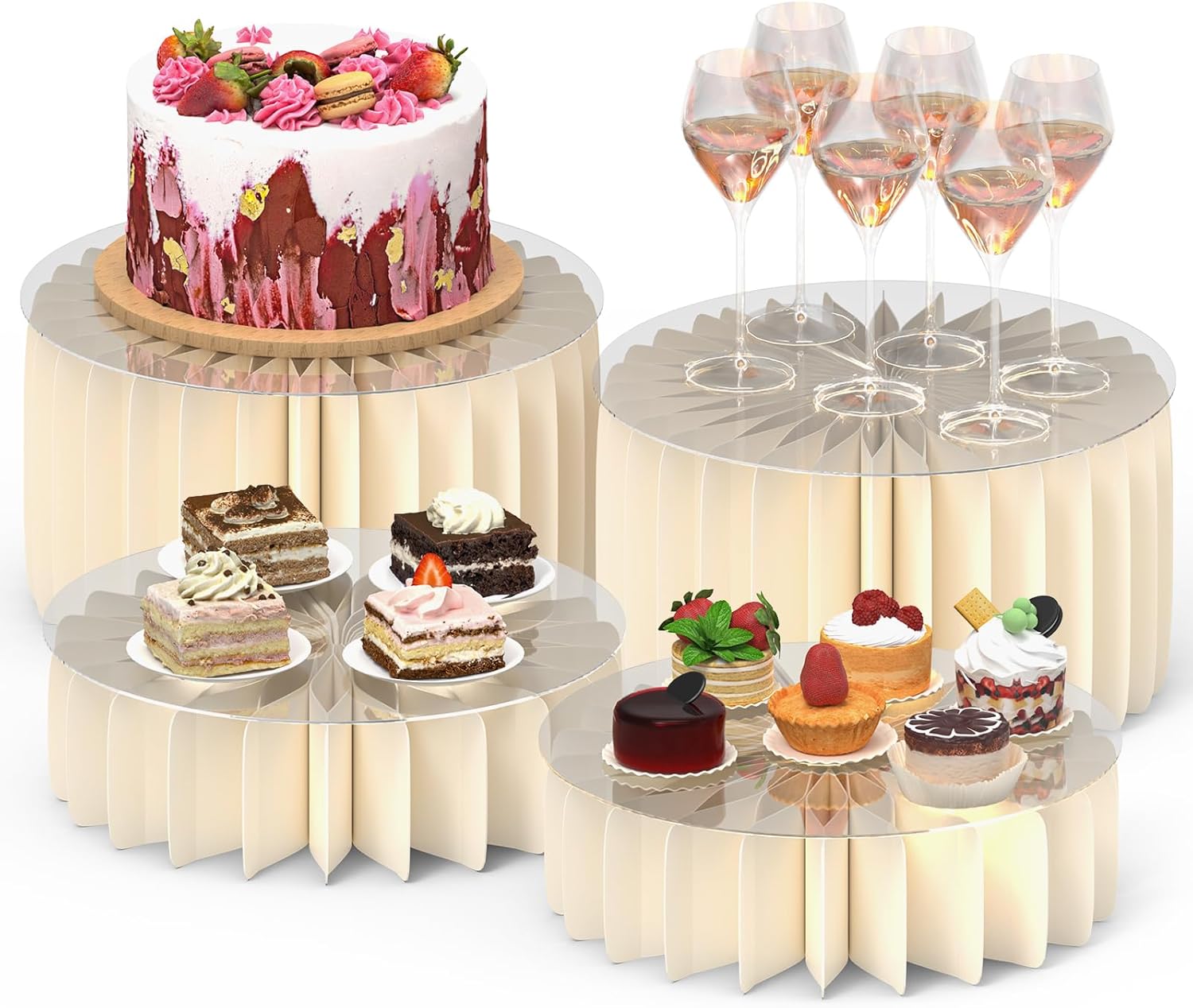 8 PCS Buffet Risers, Foldable Food Risers for Buffet Table, Display Stands for Party, White Cake Cupcake Stands for Food Display, Catering Supplies (7.8" Hx4, 4" Hx4)