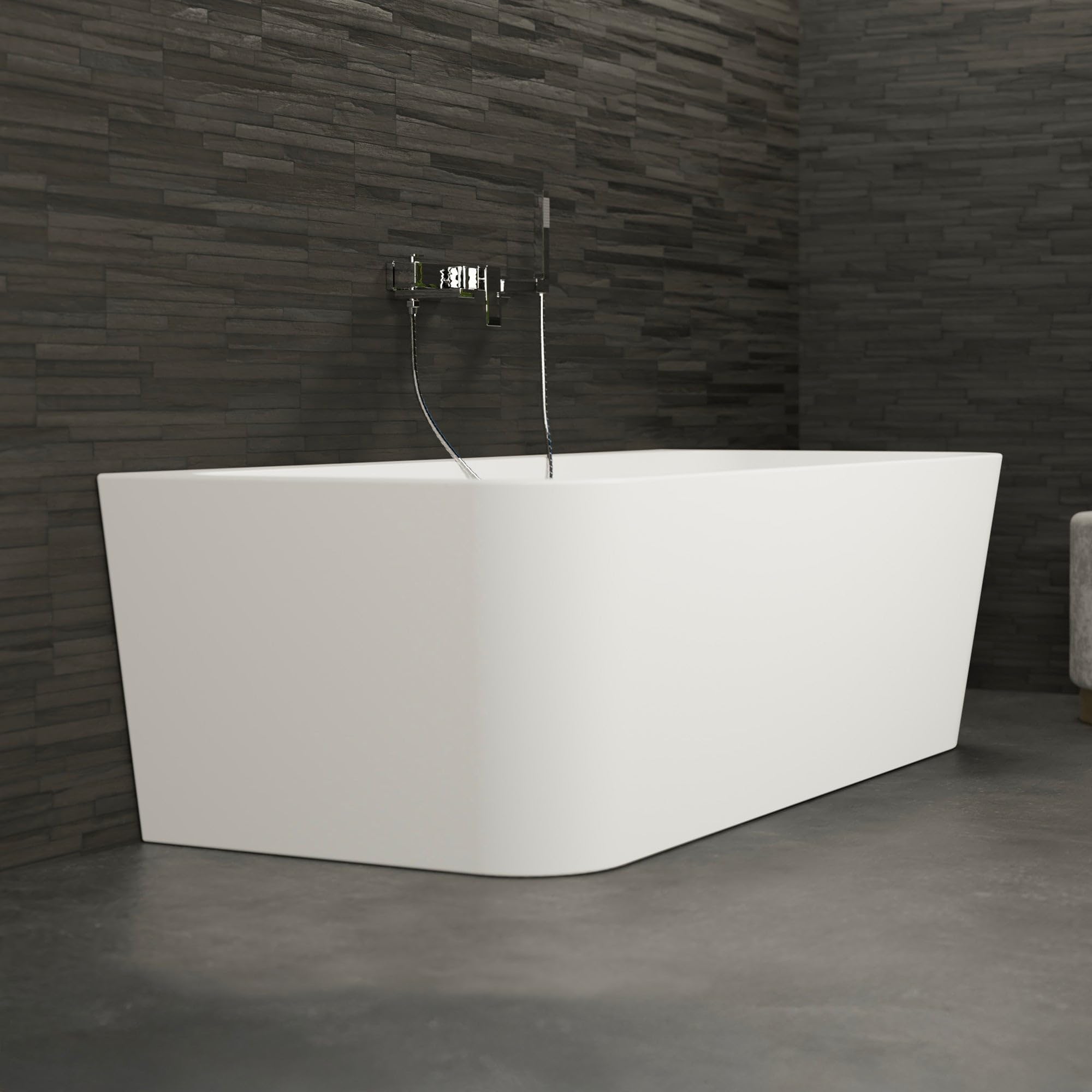 Baignoire Semi-îlot Murale Mint 180 Blanche 180 X81 X57 Cm, By Spalina