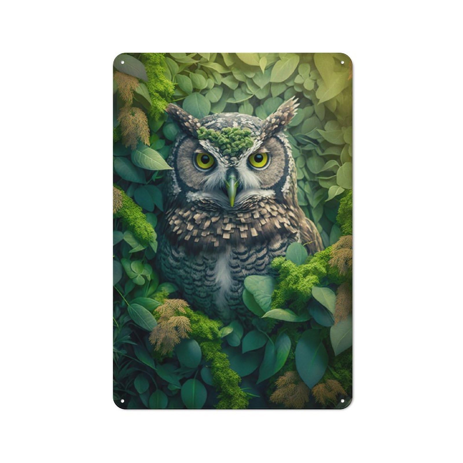 Owl 2 Rustic Tin Wall Plaque 30x20cm for Guest Room Or Hallway, for Garage, Workshop And Man Cave Decoration
