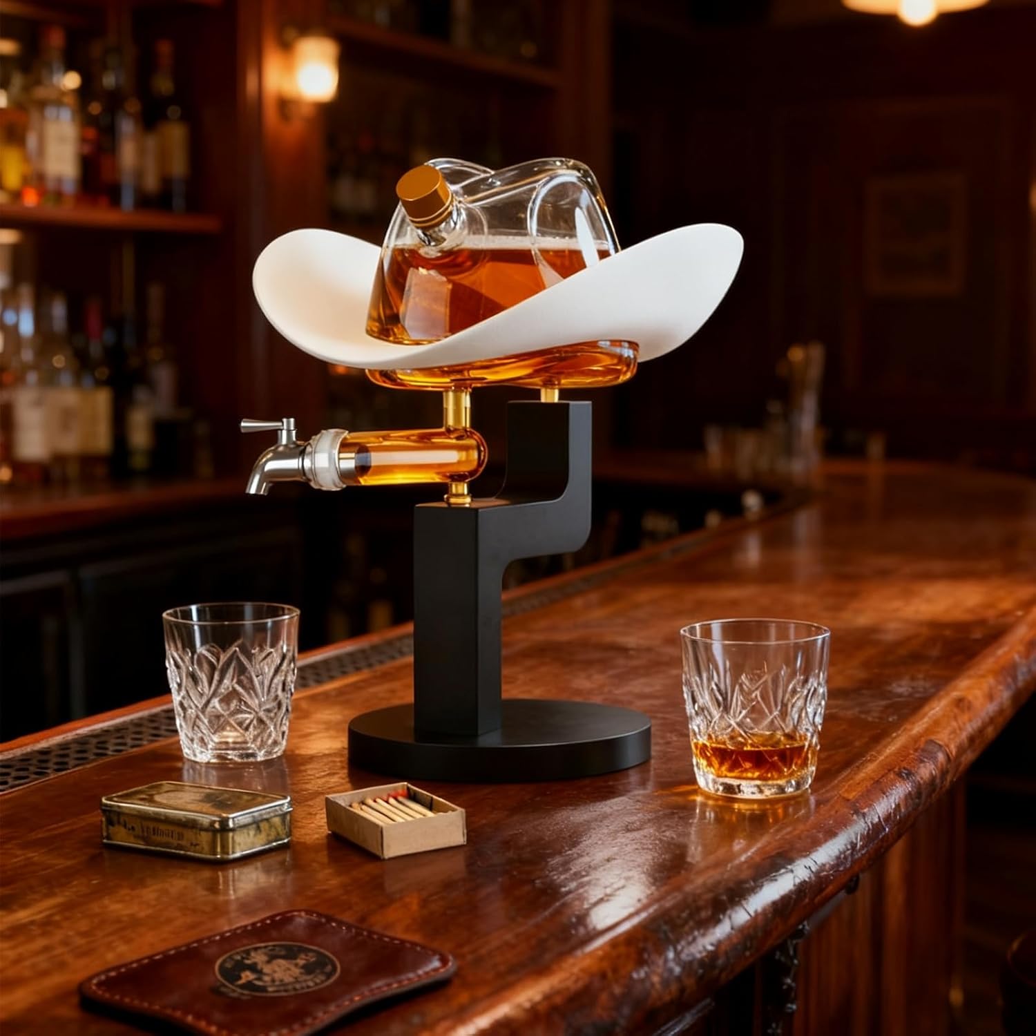 Western Cowboy Hat Decanter – 27oz Clear Glass Whiskey & Liquor Bottle | Premium Bar Display for Home, Lounge, or Man Cave Gifts, Rustic Collector Drinking - Great Gift Him Men, Dad, or Western Fans