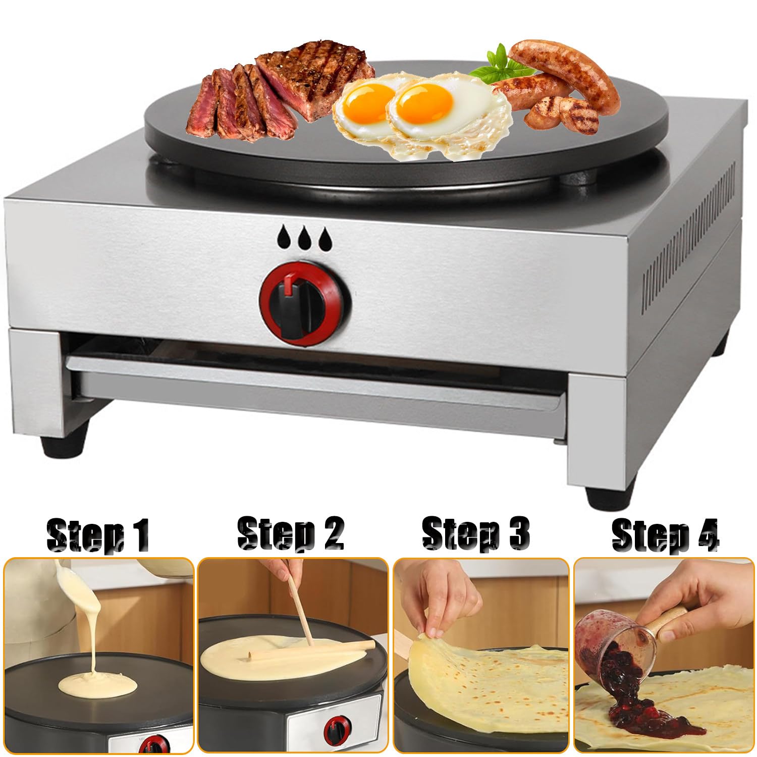 Plancha de crepé antiadherente, potencia de fuego ajustable, máquina comercial de panqueques para el hogar y restaurante, máquina eléctrica de crepé