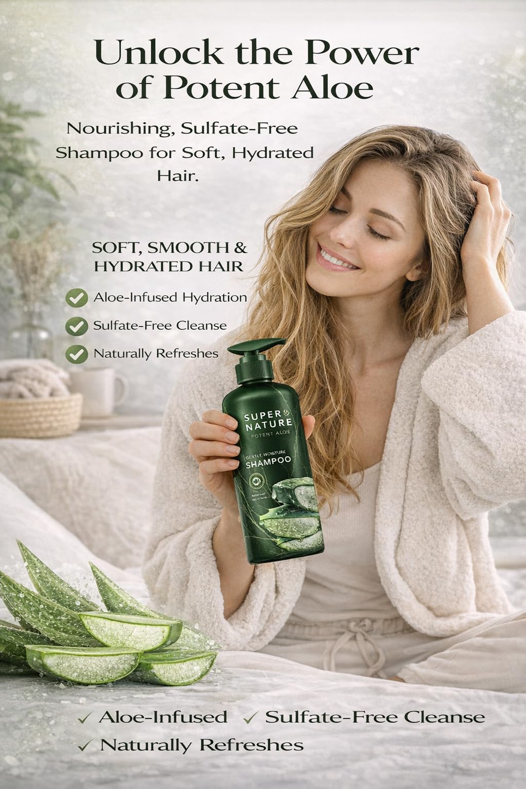 Super Nature Aloe Moisture Shampoo, Sulfate, Paraben & Dye Free