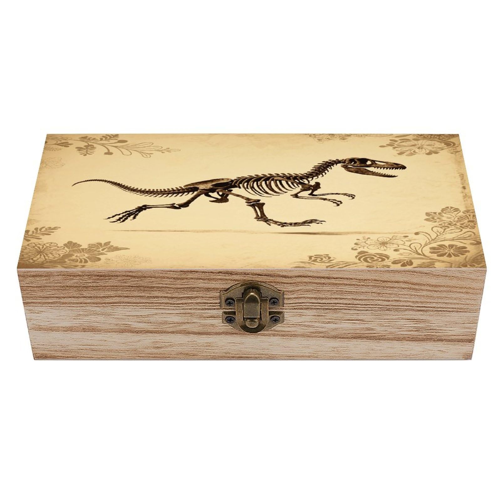 VstaDank Dinosaur Skeleton Print Wooden Storage Box Decorative Jewelry Case with Lids Exquisite Wood Box Letters Gifts Acacia Wood Boxes Fashion Wooden Keepsake Boxes for Men Women
