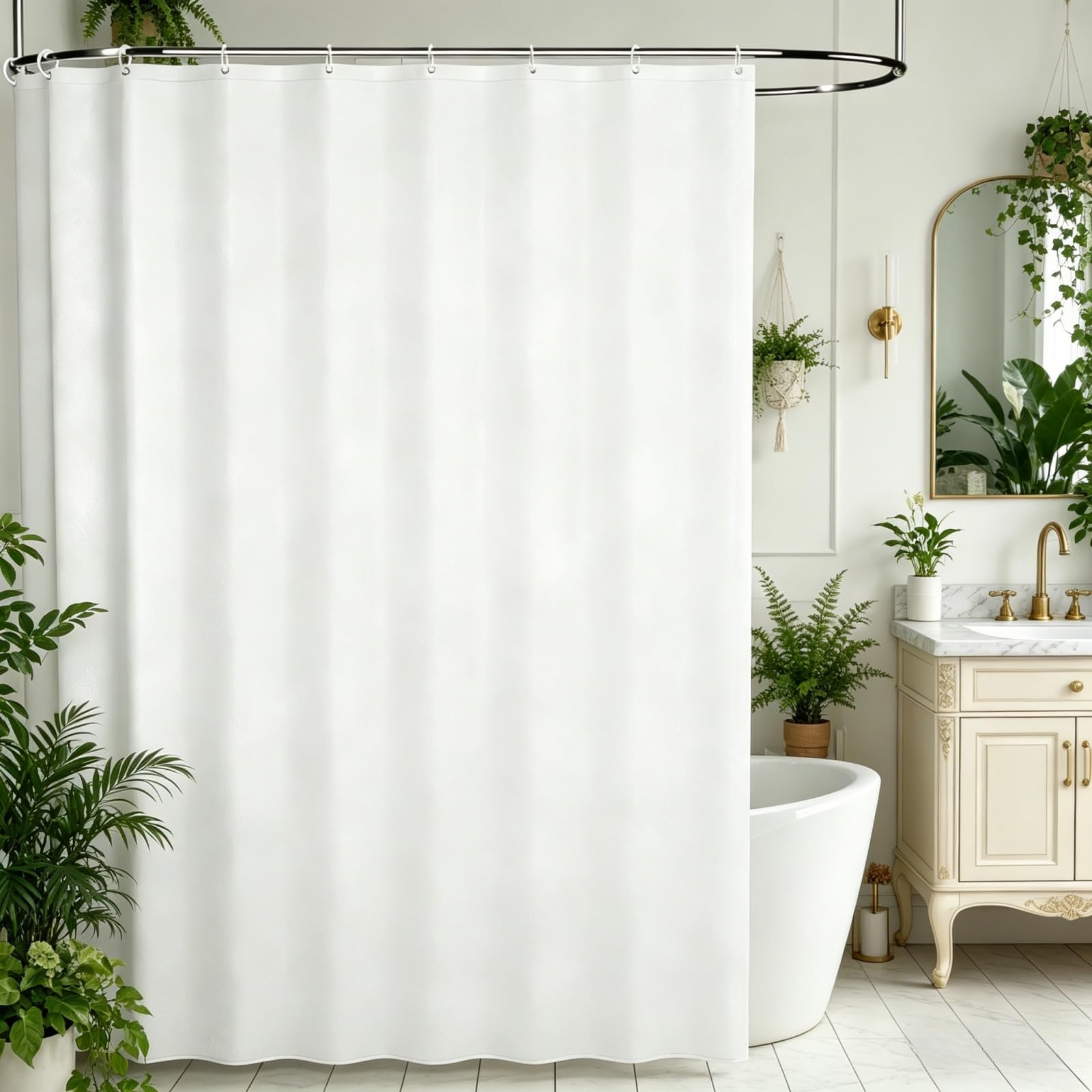 Tenda Doccia 100 x 210 cm Lavabile in Lavatrice Tende da Bagno Tessuto Impermeabile e Facile da Pulire per Casa Hotel, Bianco
