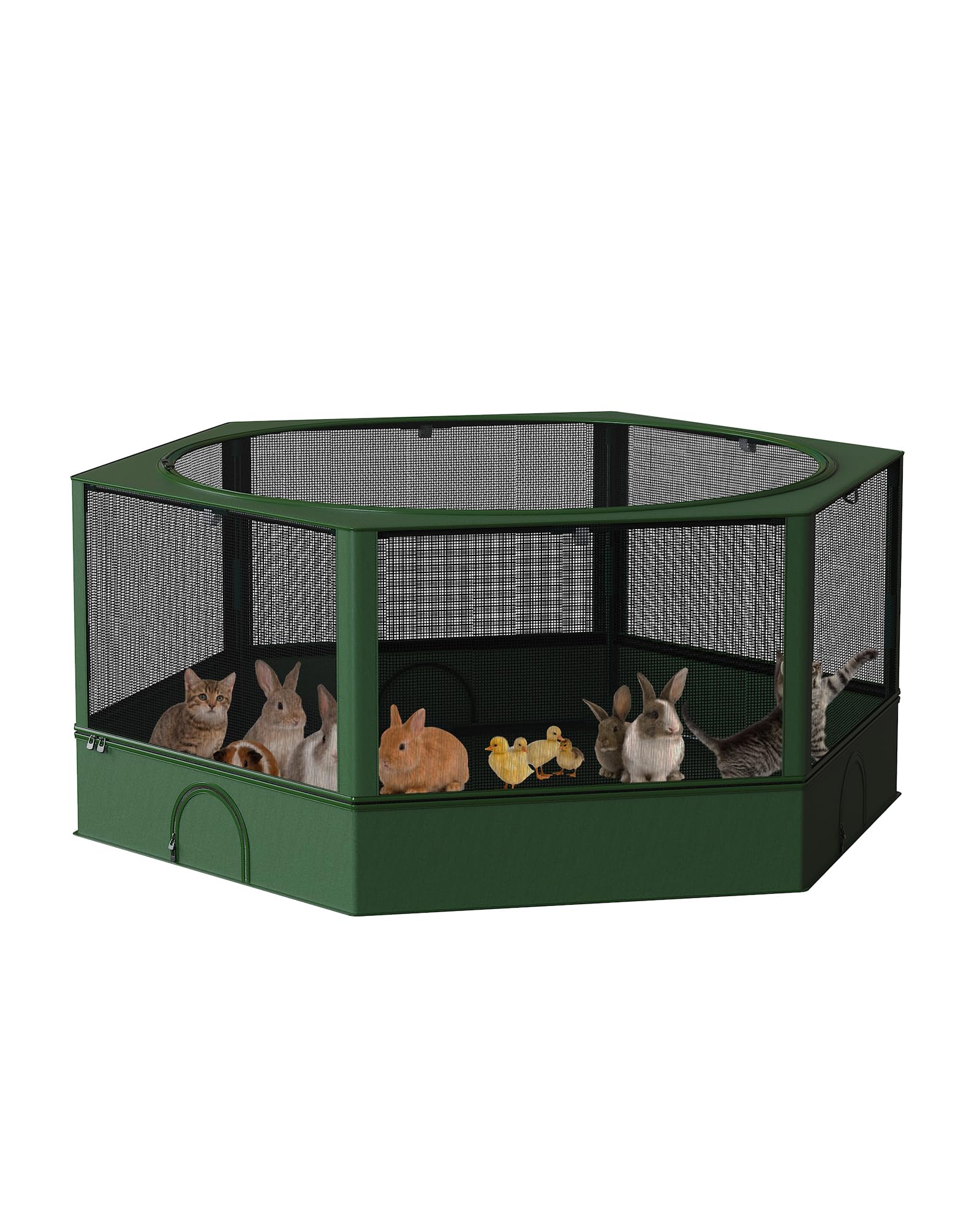 DINMO Kleintiergehege, Freigehege für Kaninchen Meerschweinchen, Haustier-Laufstall mit wasserdichtem Boden für Hamster, Kätzchen, Hühner, für innen und außen, grün und schwarz, 138 x 118 x 58 cm