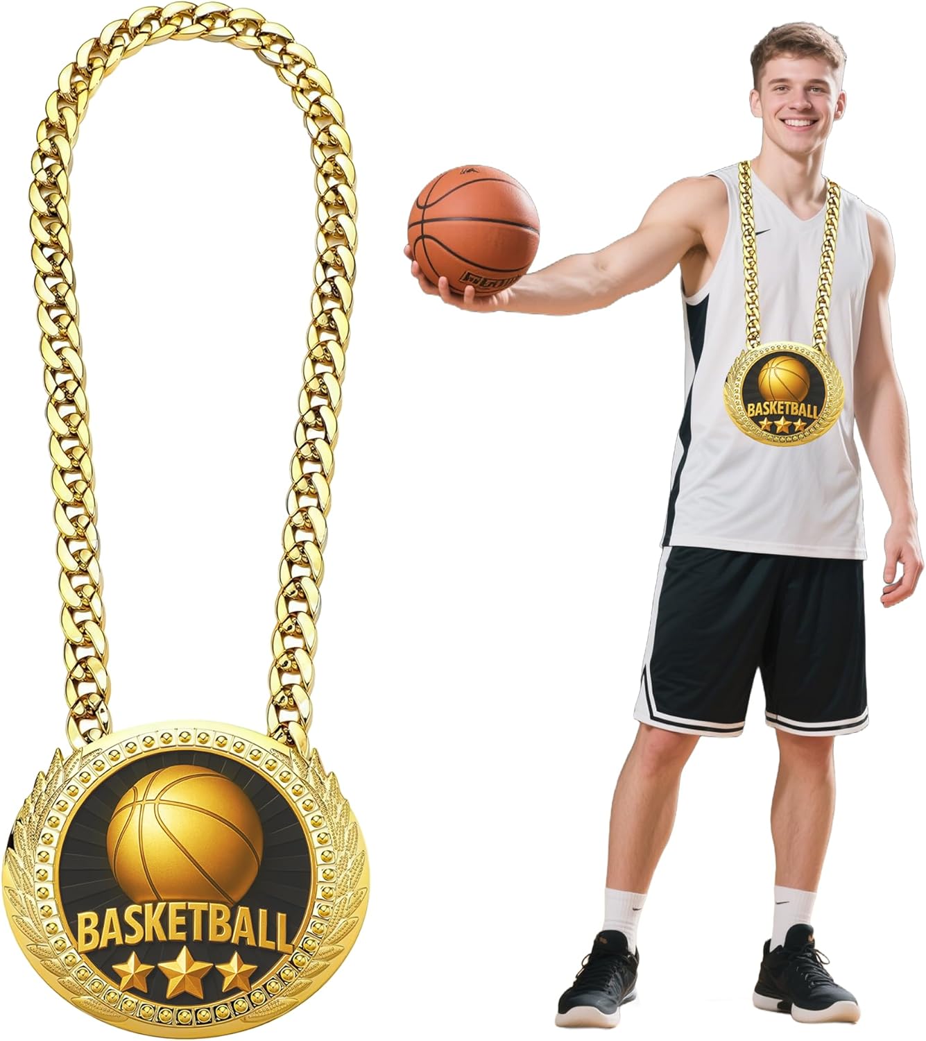 Greatest of All Time Turnover Chain - 6" Big Gold Awards Medal Goat Trophy Necklace Champion Chain for Football Fantasy Basketball Soccer Sports Achievements MVP Turnover Chain Athlete Prize Gifts