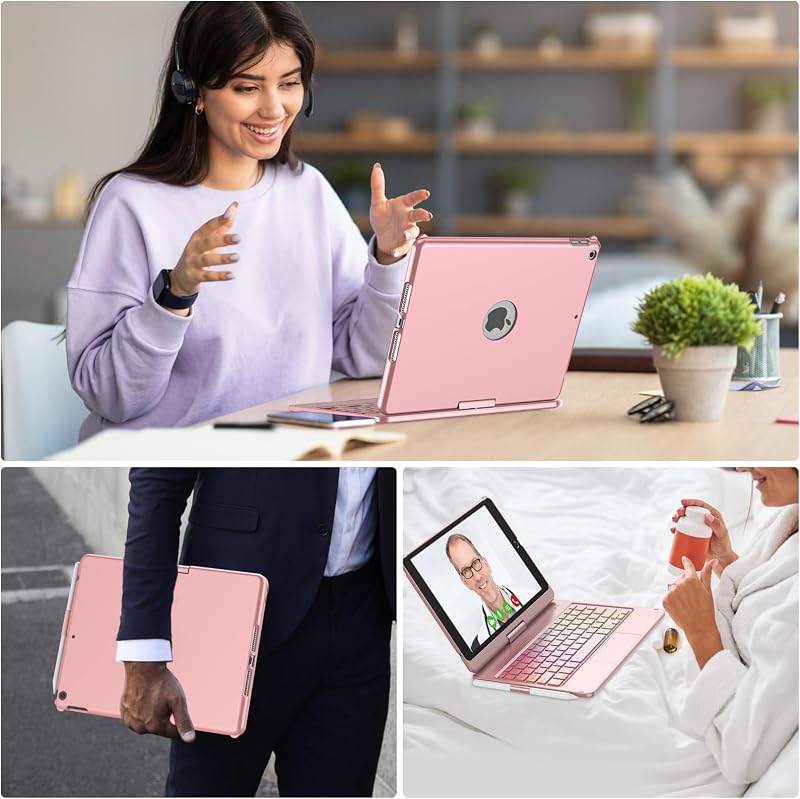SZO iPad 10.2 Billentyűzet Tok 360° Forgatható QWERTZ Vezeték Nélküli Bluetooth Világítással
