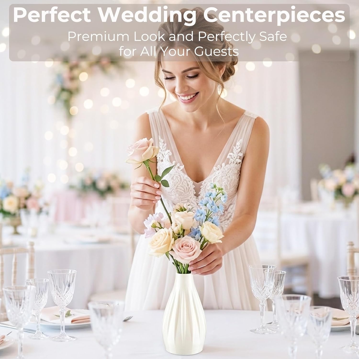 Shatterproof Small Bud Vases for Centerpieces - 4-Piece Waterproof & Weighted Mini Flower Vases (5.1" H) - Modern Table Decor for Weddings Parties & Events