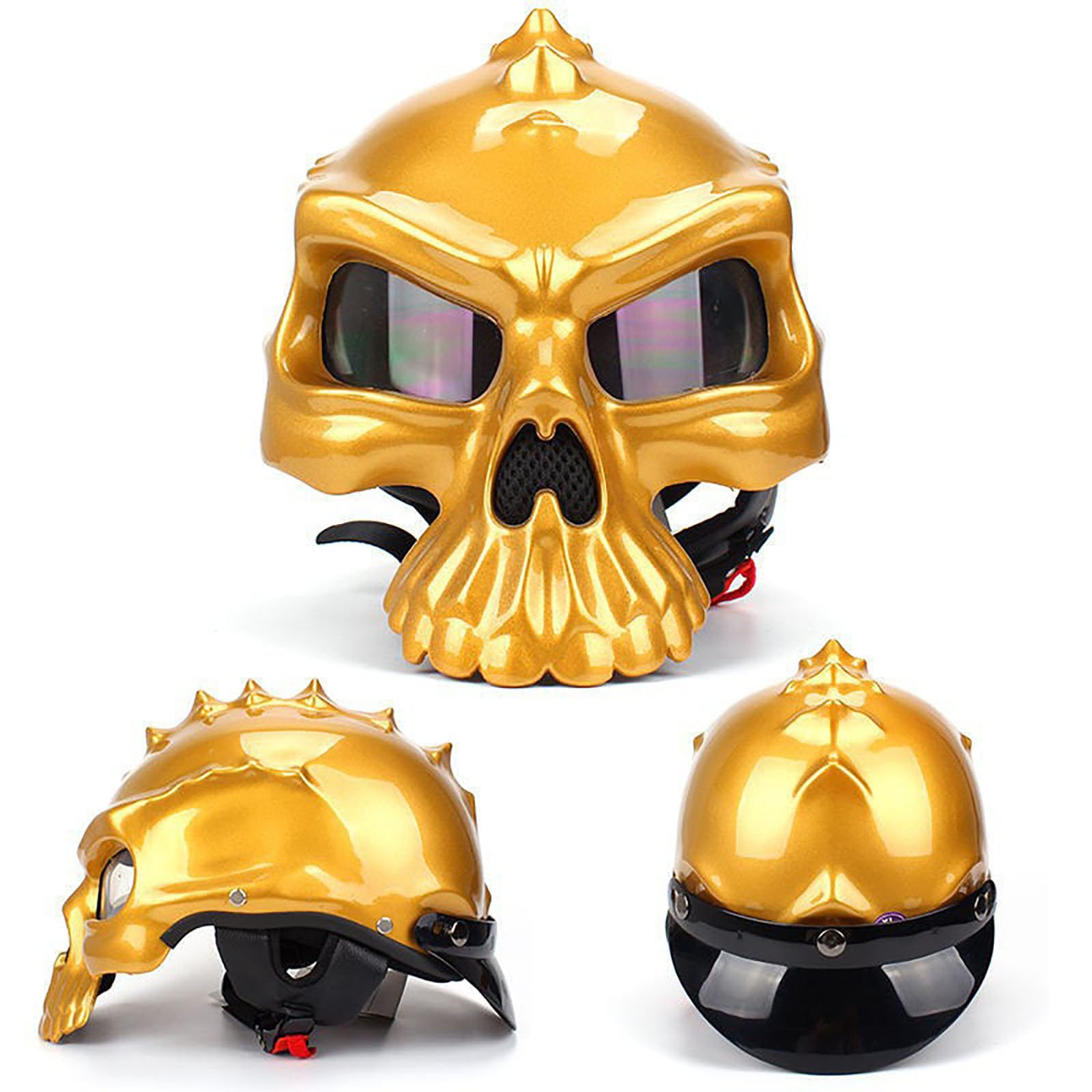 Casco Retro de Motocicleta con Forma de Calavera Gorra de béisbol Aprobado por ECE Ligero de Cara Abierta Casco de Moto Creativo con Gorra de Calavera Cascos con Guantes para Hombres y Mujeres