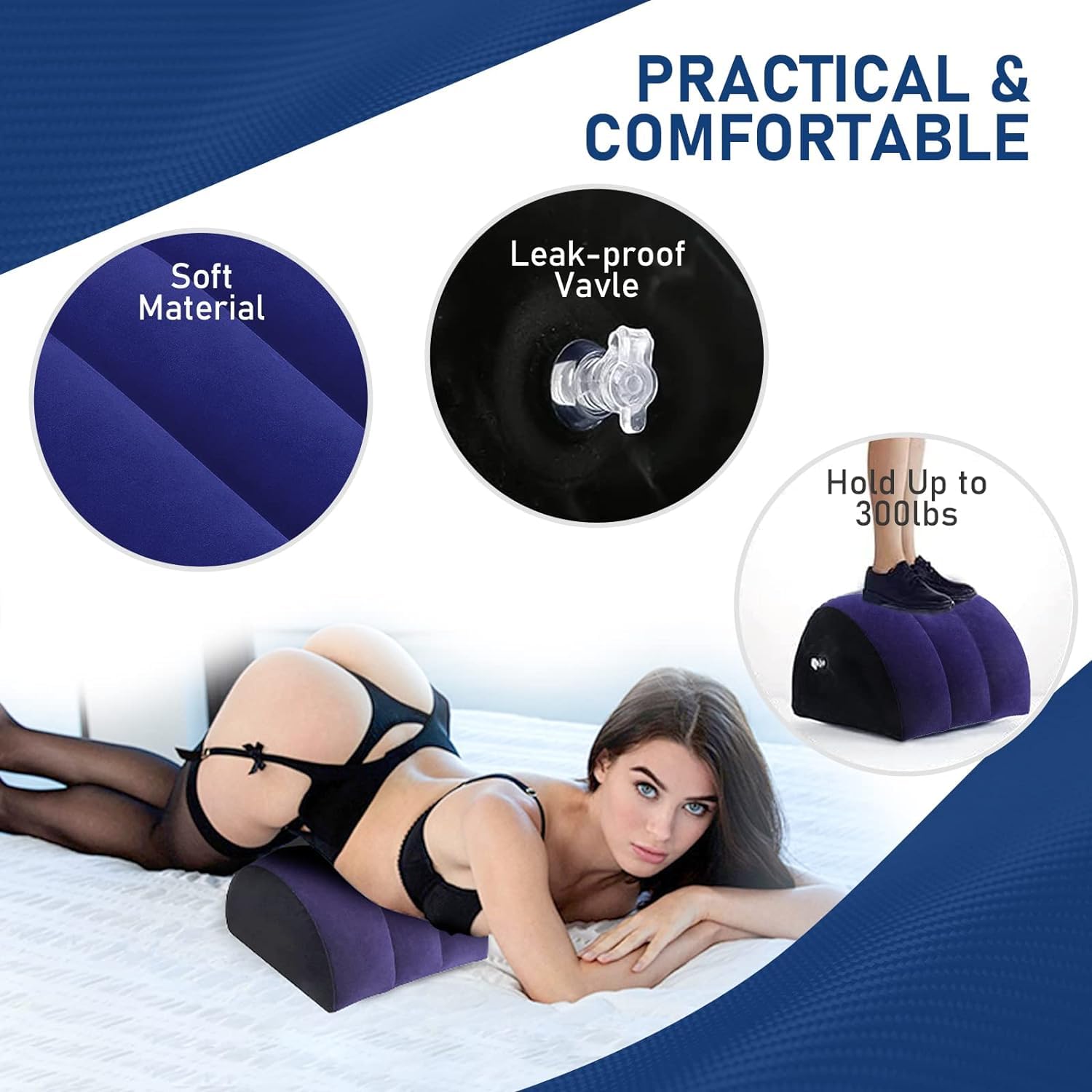 Cuscino con manette per piedi, set da bondage, cuscino gonfiabile, per amore, per coppie, principianti, colore blu
