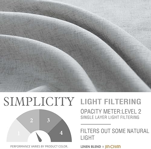 Miniatura 5 de jinchan Cortinas de lino, cortinas de ventana filtrantes de luz con ojales en la parte superior, cortinas de lino gris 2 paneles para sala de estar,