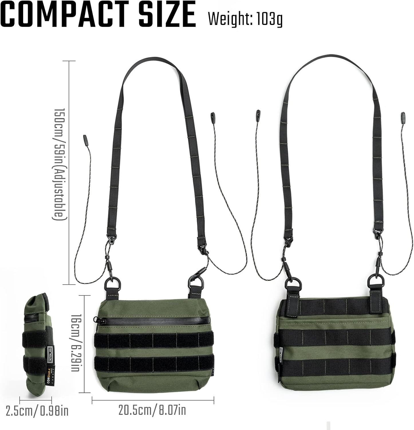 TACTICAL_GEEK Cache L2 EDC Sling Bag, Potable Nylon Crossbody Bag Organizer, EDC Molle Bag, Multifunctional Shoulder Small Bag for Daily Hiking Carry, Green - Image 4