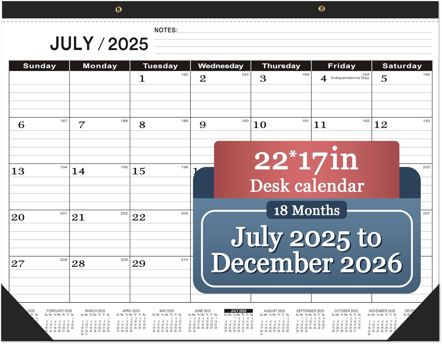 Desk Calendar 2025-2026 large 22x17, classic black