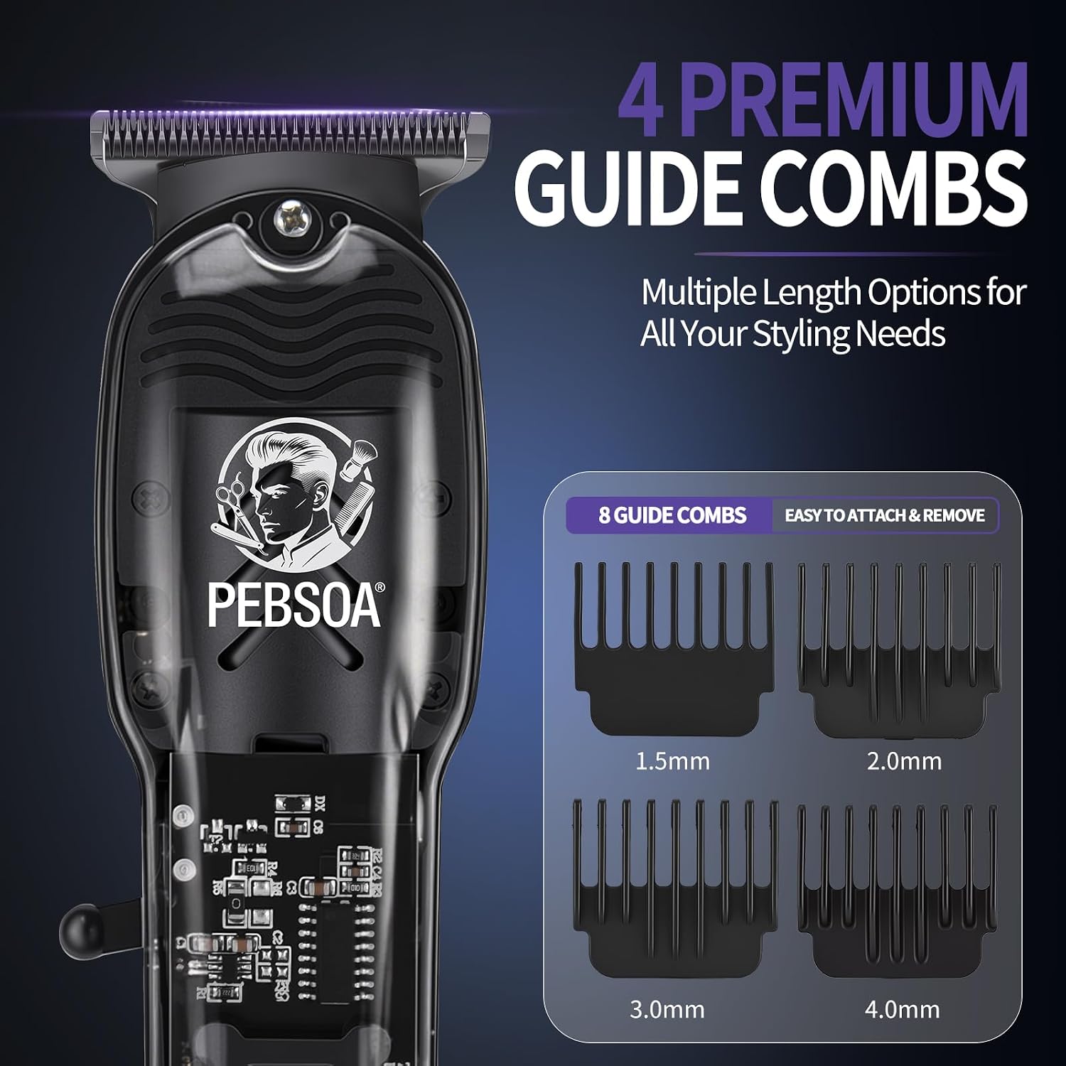 PB-T07 Cordless Hair Clippers for Men, USB Recharge Barber Hair Cutting Kit with LED Digital Display & 4 Limit Combs&Suitable for Beginners Hair Clippers