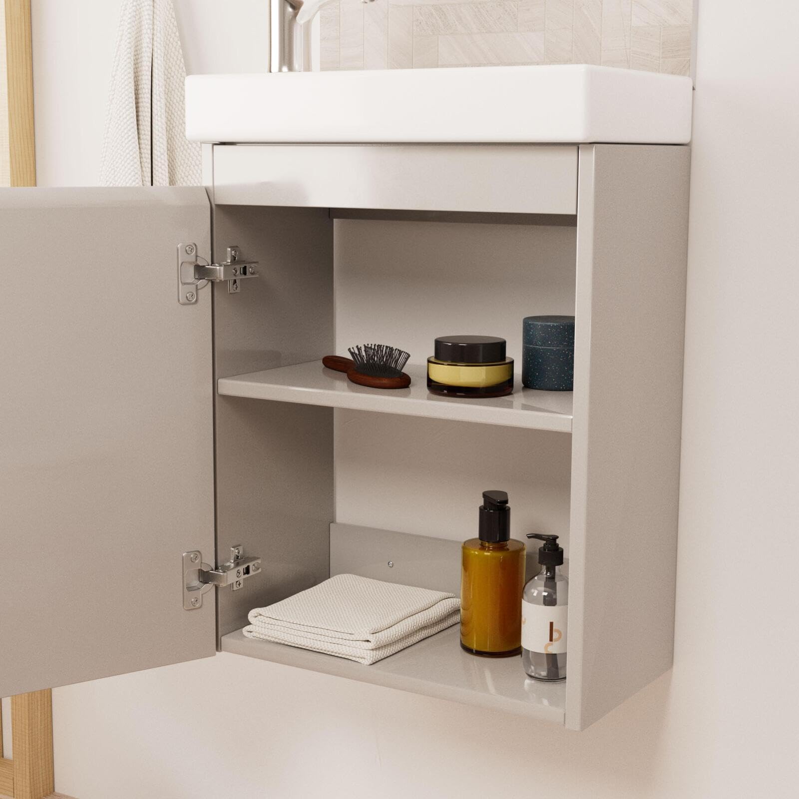 Lave-Manos Lisa + Espejo L40 cm con Estante Blanco