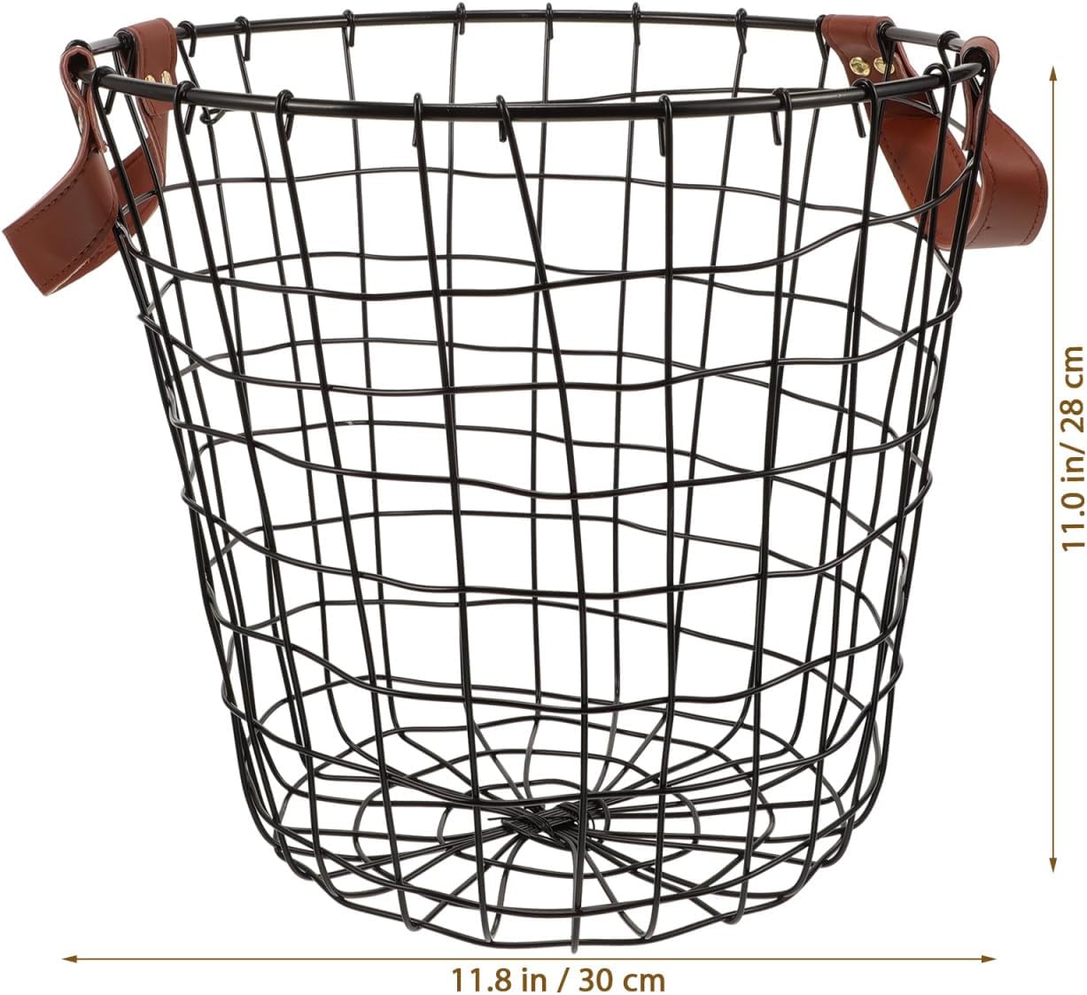 PRETYZOOM Wrought Iron Firewood Basket with Leather Handle 11.8 Inch Round Metal Log Holder for Indoor and Outdoor Wood Storage