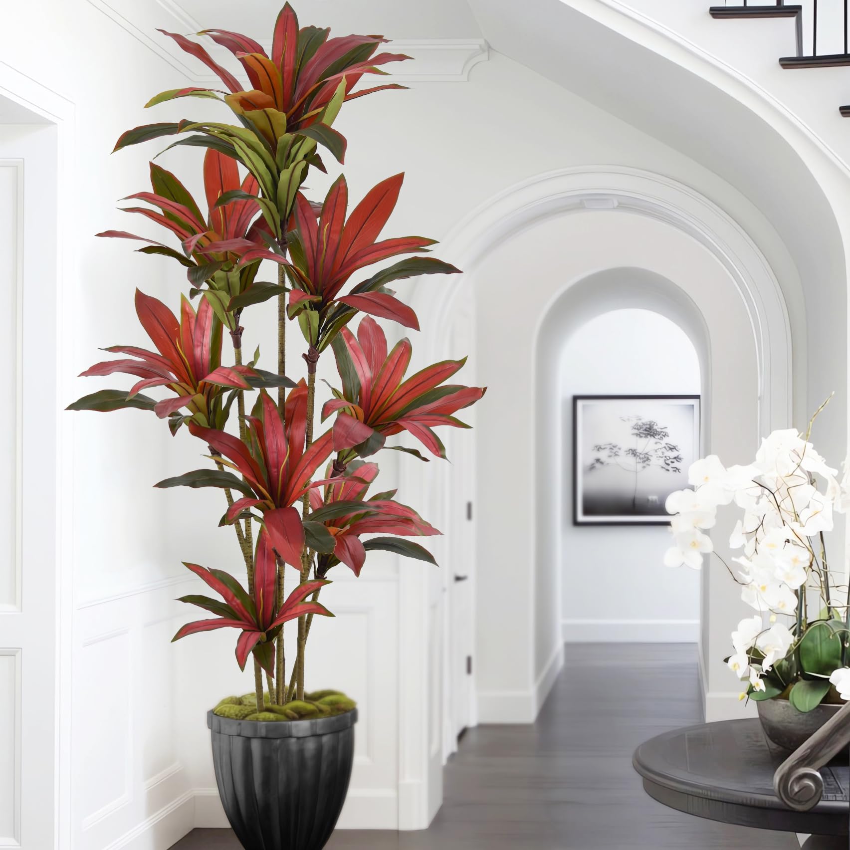 Artificial Dracaena Tree 7ft(84in) Tall Large Faux Silk Plants with Realistic Trunks and Red Leaves, Fake Floor Potted Artificial Plants for Home Office Indoor Decor (7feet,1Pack)