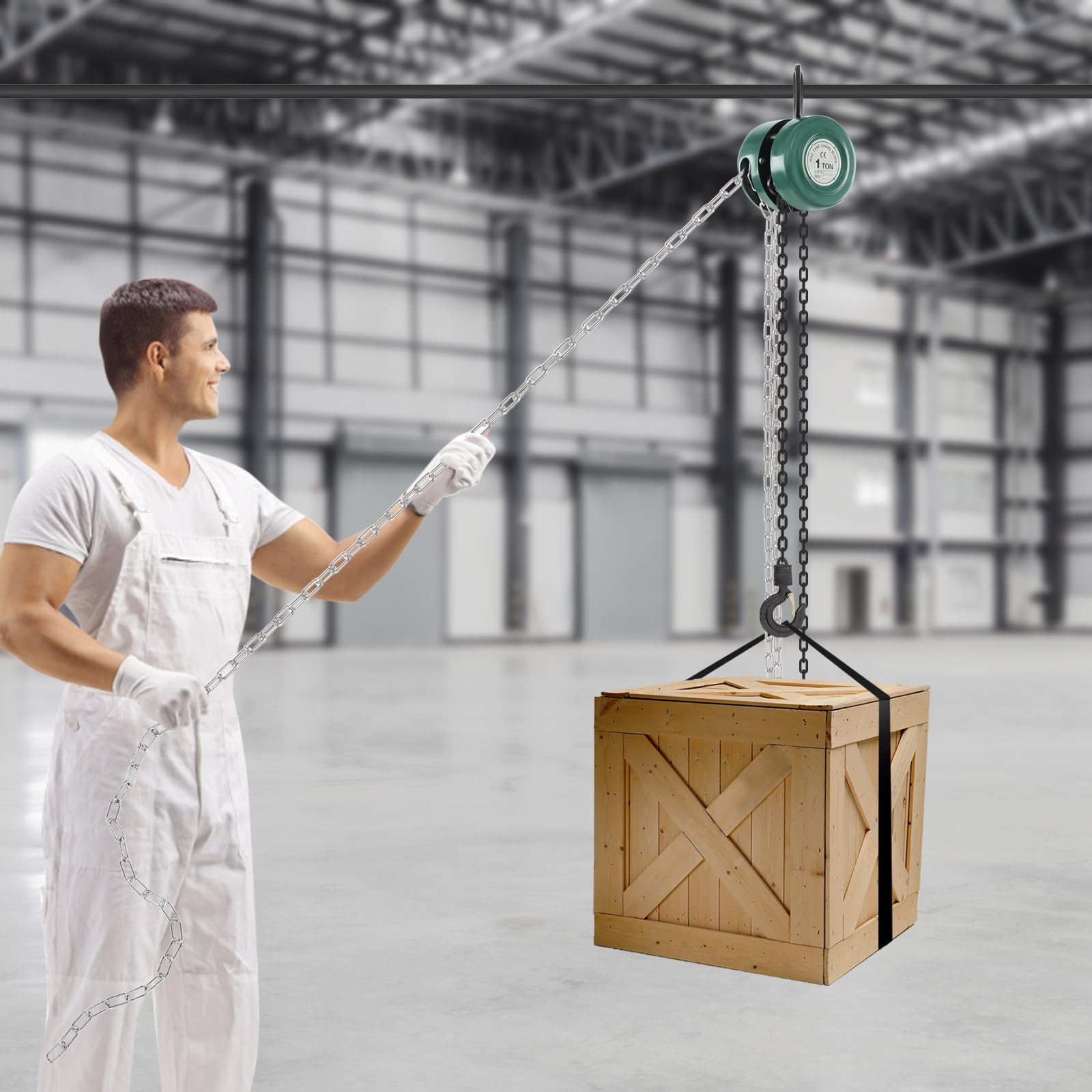 Paranco a catena a mano 1T 3m altezza di sollevamento, paranco manuale in acciaio con gancio di sicurezza a 360°, paranco per officina fabbrica costruzione