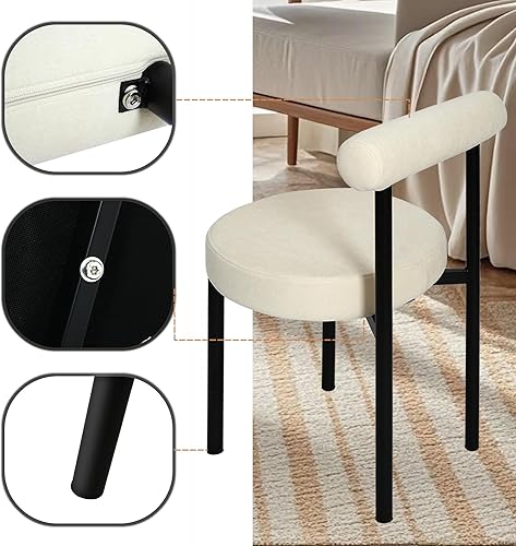Miniatura 4 de CangLong Boucle - Juego de 2 sillas de comedor tapizadas de terciopelo, sillas de comedor redondas modernas con patas de metal negro para comedor,