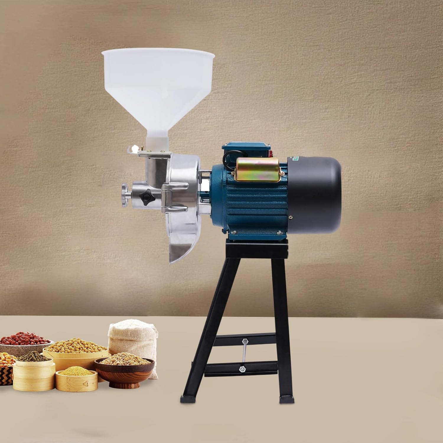 Electric Grain Mill Grinder, 2200W Commercial Corn Grain Mill Machine with Funnel, 40 KG/H Grinding Capacity Wet Electric Feed/Flour Mill Wheat Grinder for Kitchen Blue 1400R/MIN 110V/60Hz