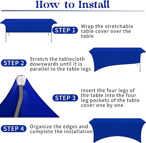 Miniatura 5 de Paquete de 6 manteles de 6 pies color azul rey para mesa plegable rectangular de elastano, funda elástica ajustable resistente a las arrugas,