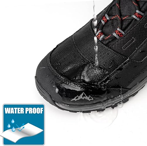 Vista 3 de Botas de nieve para hombre, impermeables, aisladas, de invierno, color negro, con forro de piel de goma, cálidas, ligeras, para exteriores, suela