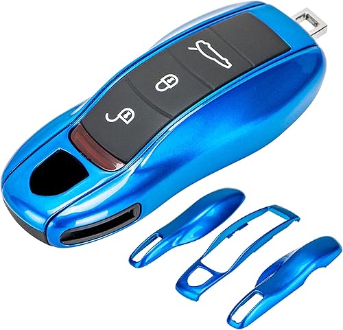 AeroBon Funda pintada de 3 piezas para llavero compatible con reemplazo de carcasa de llave Porsche (MK1, azul brillante)