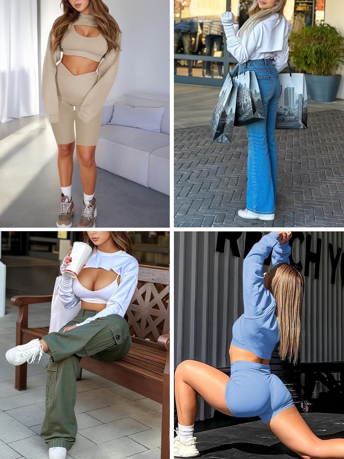 Yousify Womens Cropped Sweatshirt Shrugs Long Sleeve Workout Gym Cover Ups Bolero Shrug Y2k Super Crop Tops - Image 6