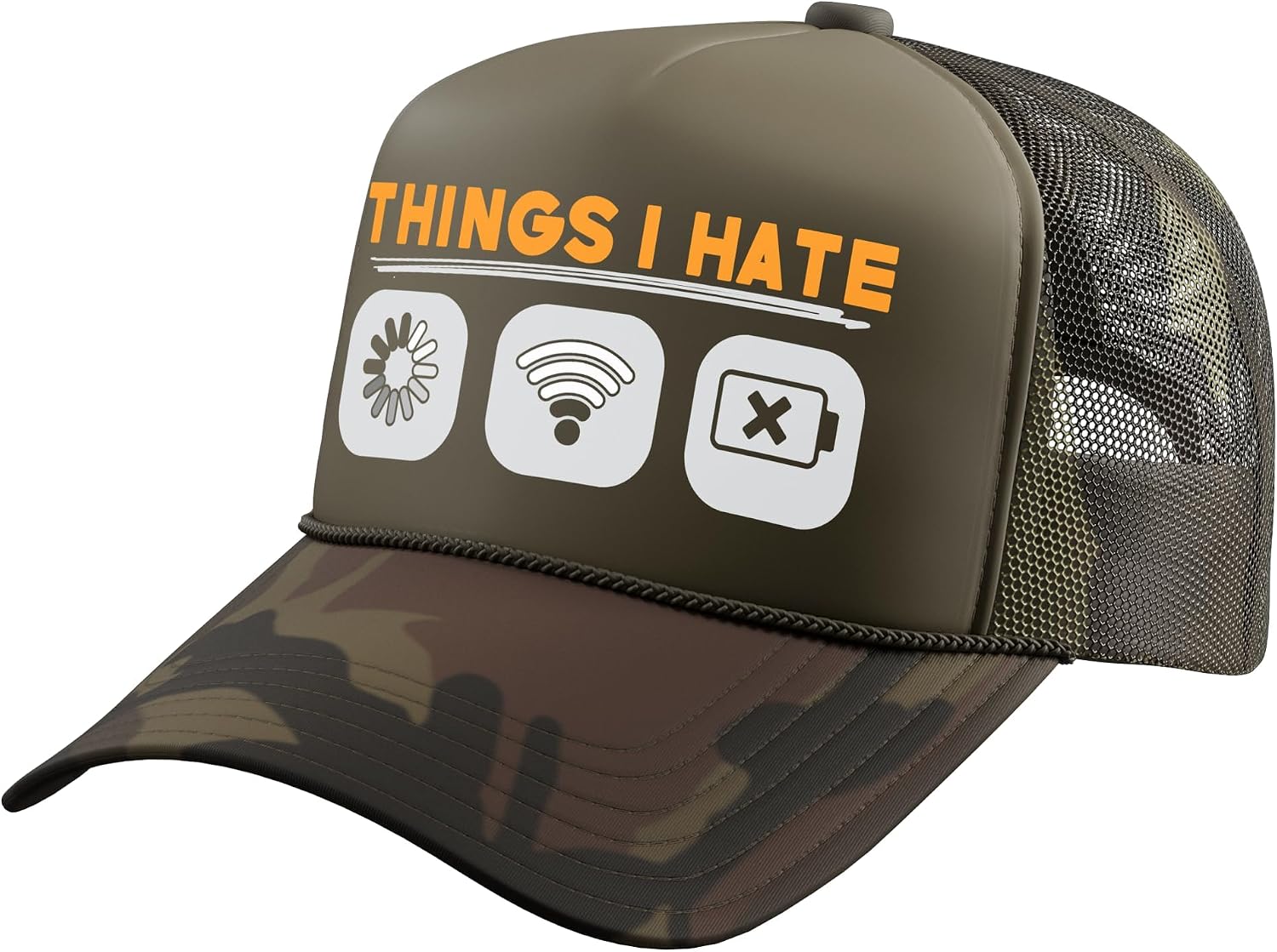 Things I Hate Sarcastic Gamer Video Gaming Humor Trucker Hat with Adjustable Mesh Back