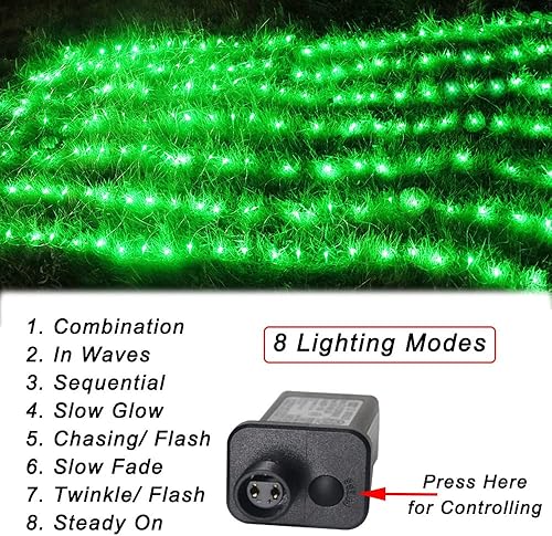 Miniatura 4 de Pooqla Luces de red de 21 x 5 pies, 360 luces LED de decoración para exteriores, luces verdes grandes, 8 modos para arbustos, patio, jardín, fiesta,